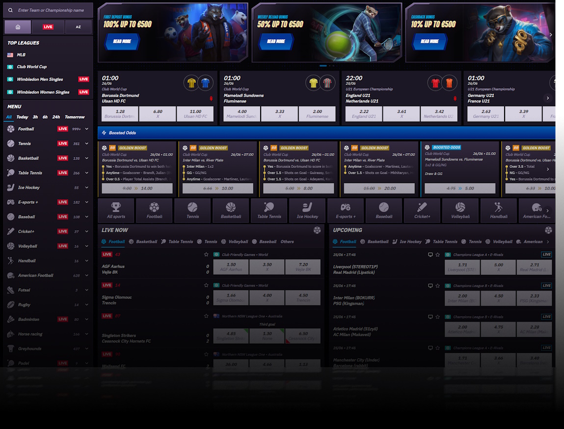 Sportwetten-Dashboard mit Live-Events und Quoten